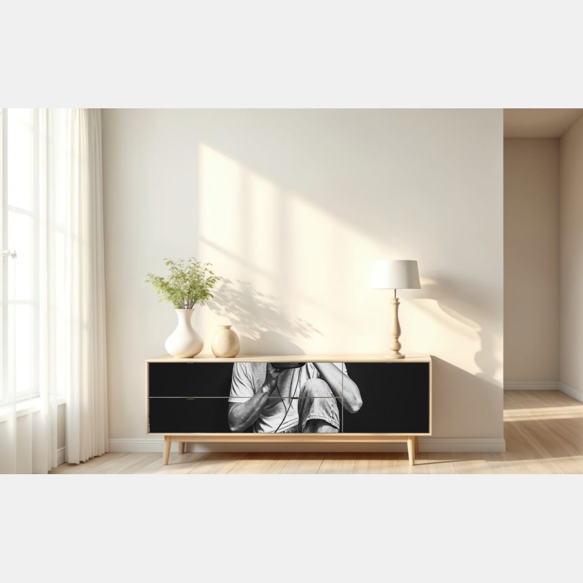 Naklejka repozycjonowalna introwertyczny muzyk przy klawiaturze – Wallissimo® Naklejka repozycjonowalna introwertyczny muzyk przy klawiaturze – Wallissimo®