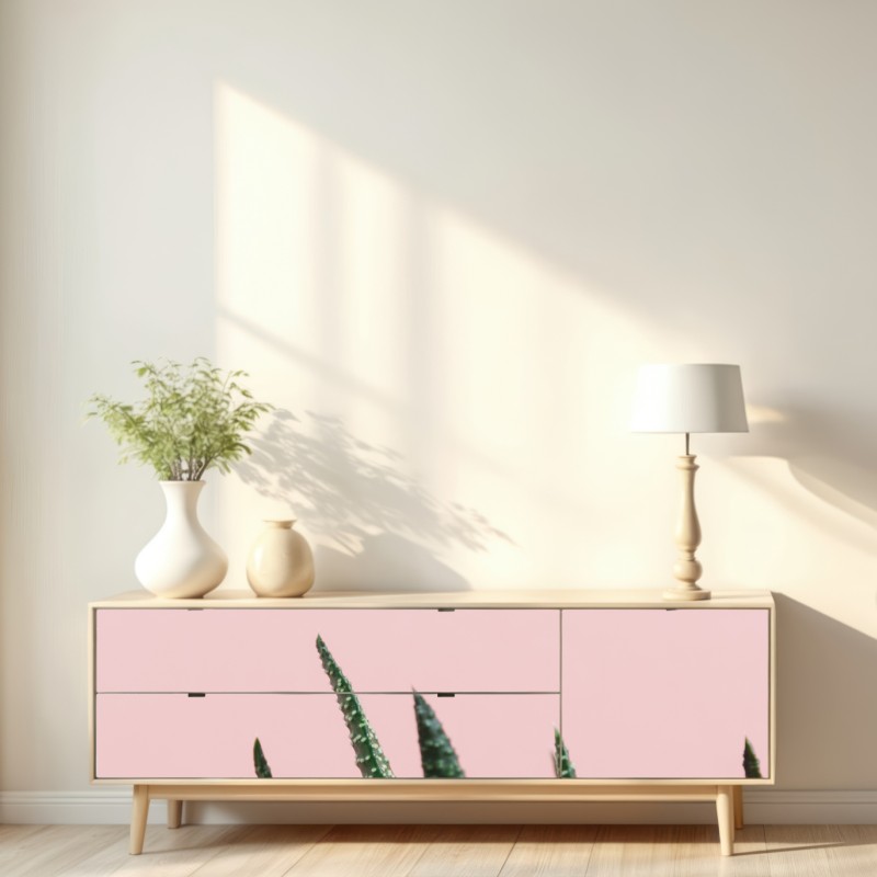 Naklejka repozycjonowalna zielony aloes na różowym tle – Wallissimo® Naklejka repozycjonowalna zielony aloes na różowym tle – Wallissimo®