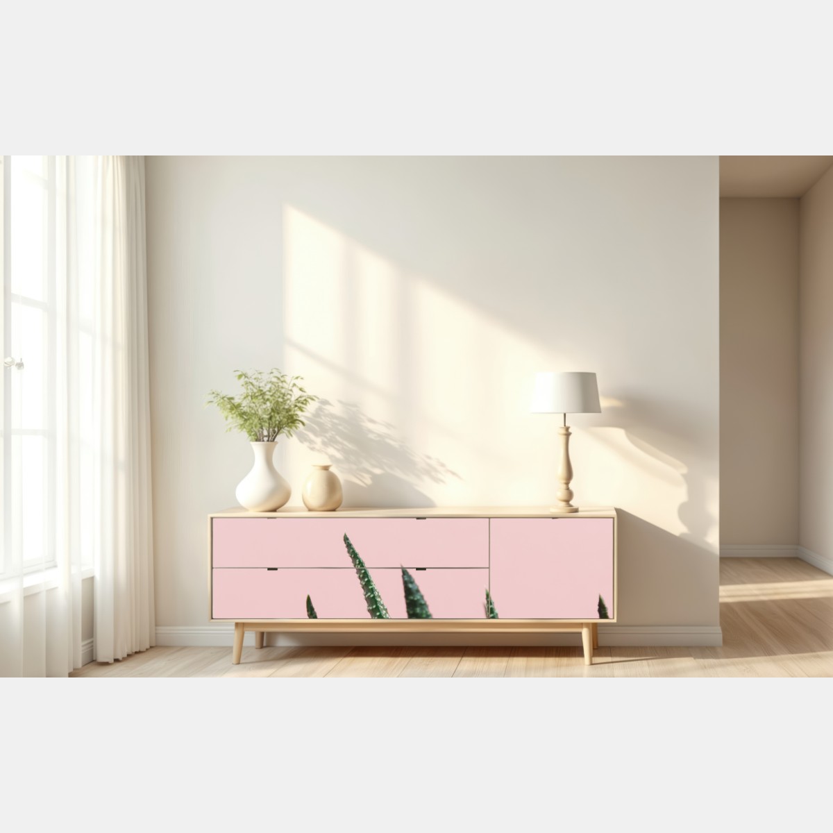 Naklejka repozycjonowalna zielony aloes na różowym tle – Wallissimo® Naklejka repozycjonowalna zielony aloes na różowym tle – Wallissimo®