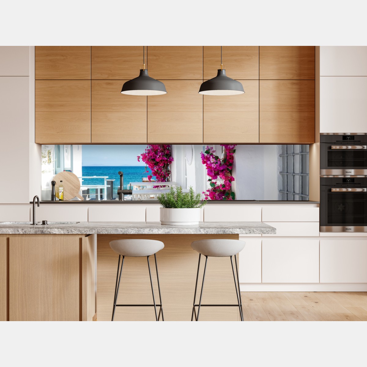 Naklejka repozycjonowalna słoneczna śródziemnomorska alejka z bugenwillą – Wallissimo® Naklejka repozycjonowalna słoneczna śródziemnomorska alejka z bugenwillą – Wallissimo®