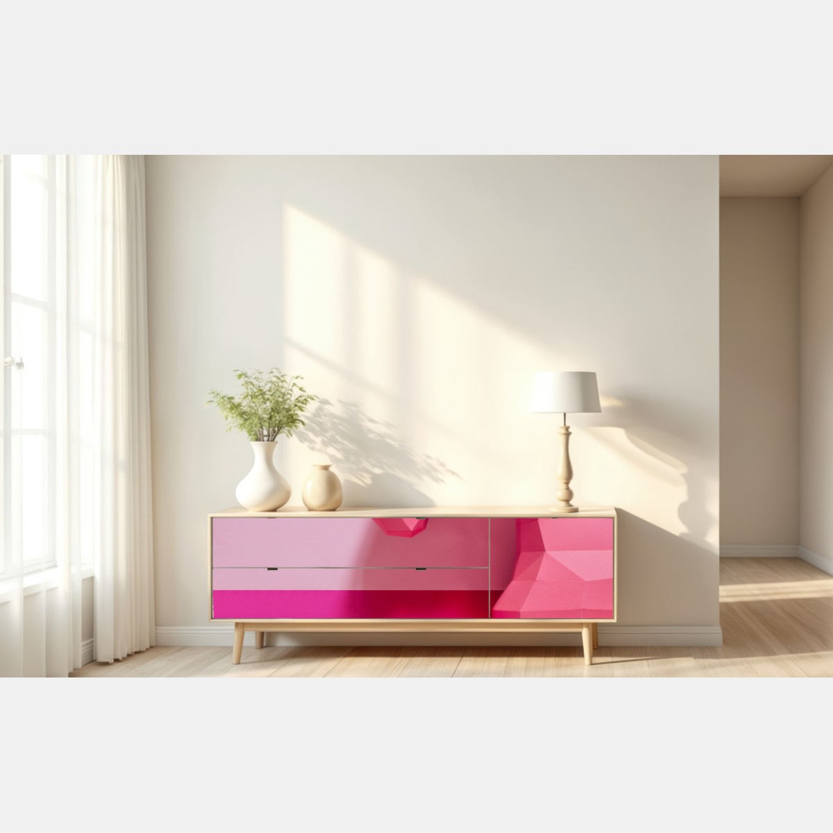 Naklejka repozycjonowalna różowy geometryczny jednorożec – Wallissimo® Naklejka repozycjonowalna różowy geometryczny jednorożec – Wallissimo®