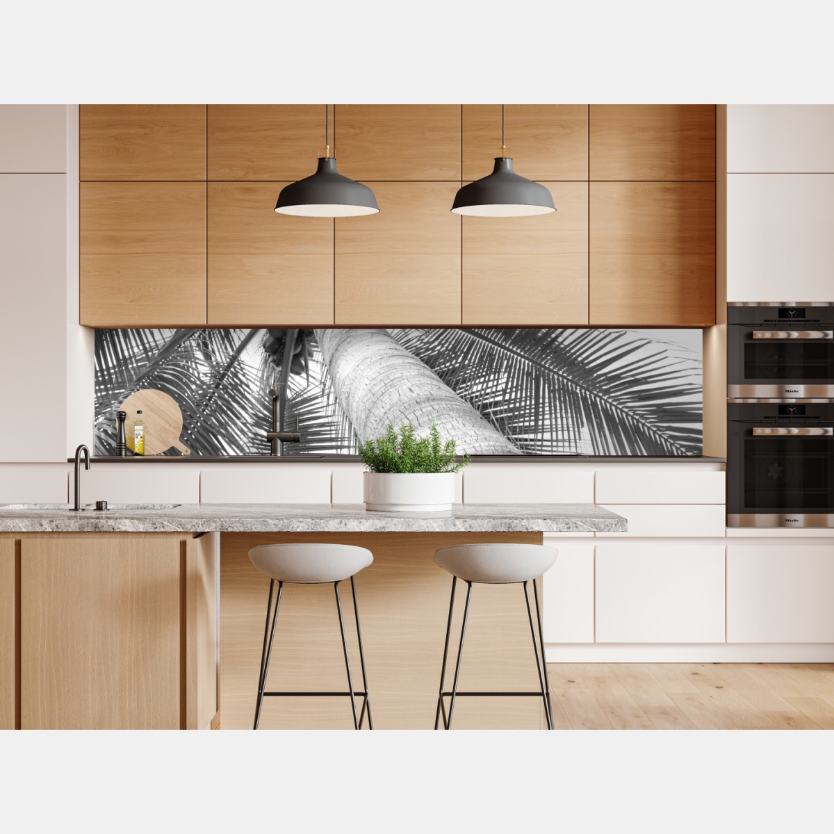 Naklejka repozycjonowalna monochromatyczna palma z perspektywy – Wallissimo® Naklejka repozycjonowalna monochromatyczna palma z perspektywy – Wallissimo®