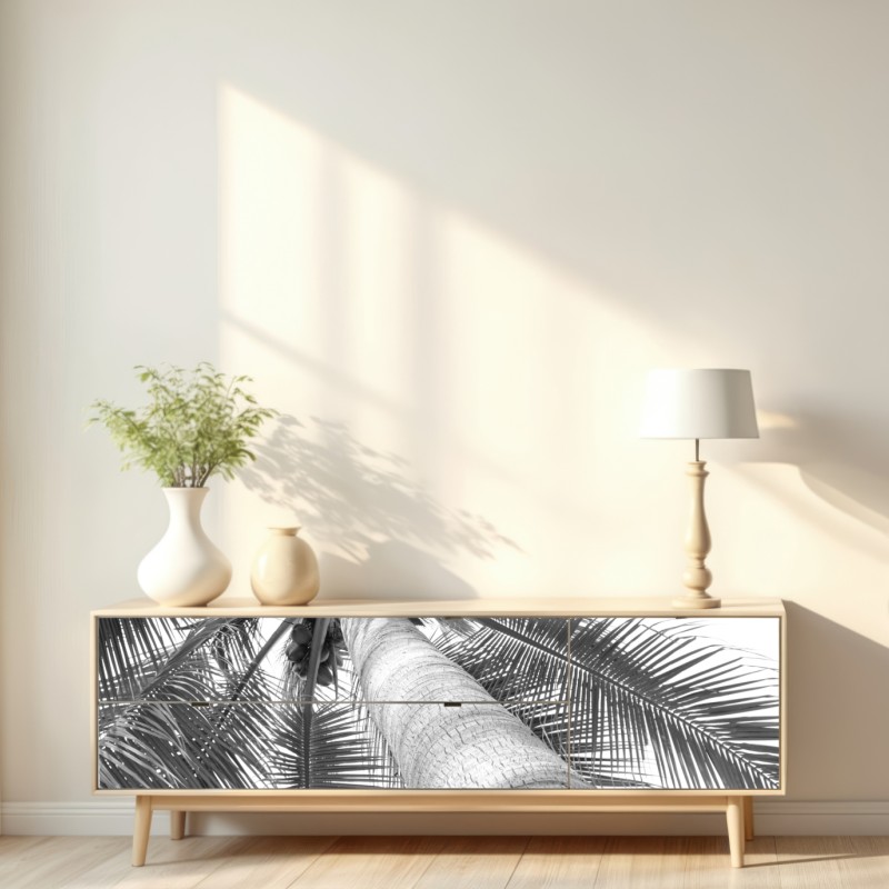 Naklejka repozycjonowalna monochromatyczna palma z perspektywy – Wallissimo® Naklejka repozycjonowalna monochromatyczna palma z perspektywy – Wallissimo®