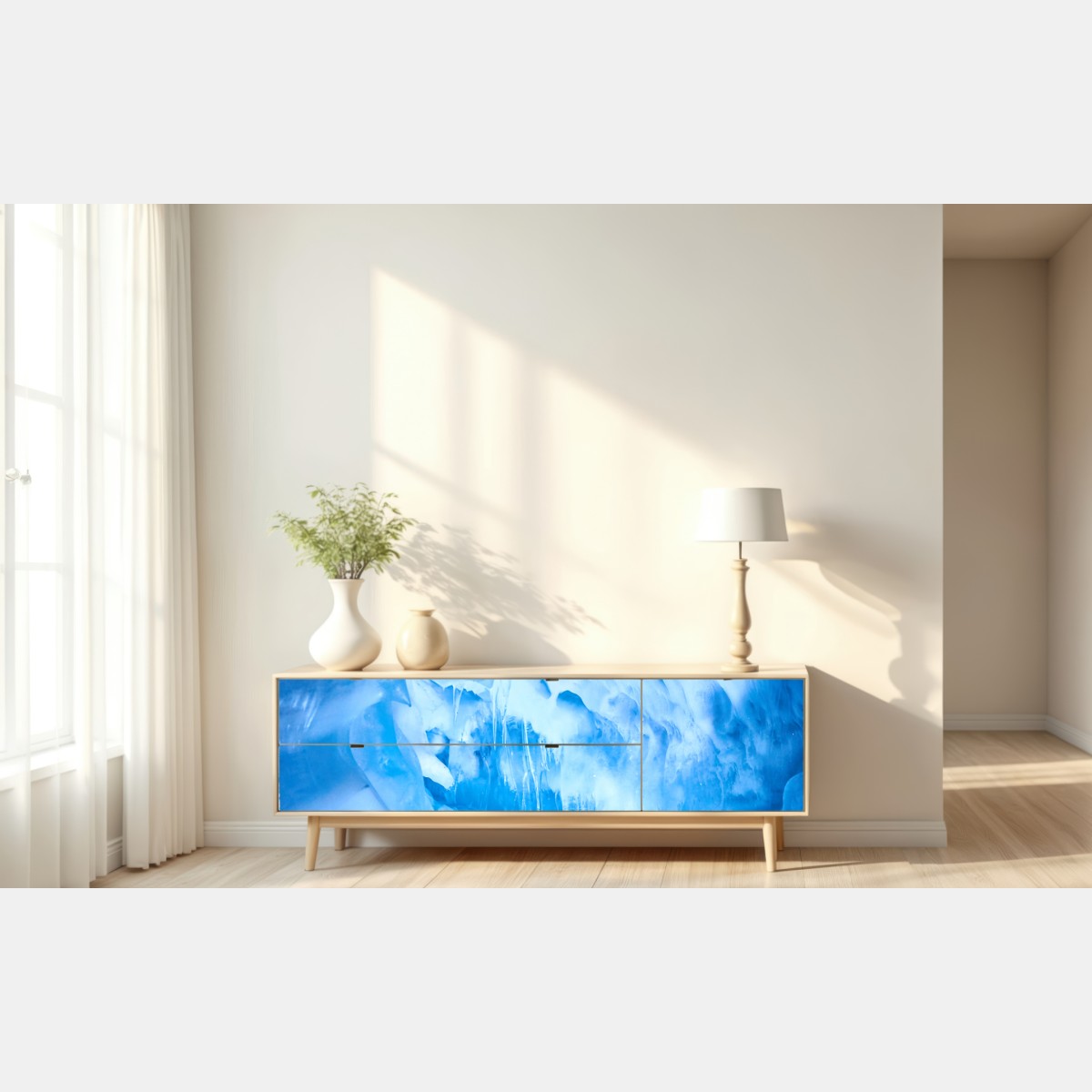 Naklejka repozycjonowalna eteryczna niebieska jaskinia lodowa – Wallissimo® Naklejka repozycjonowalna eteryczna niebieska jaskinia lodowa – Wallissimo®