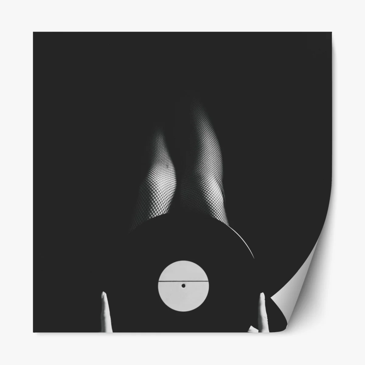 Naklejka repozycjonowalna płyta winylowa i nogi w kabaretkach – Wallissimo® Naklejka repozycjonowalna płyta winylowa i nogi w kabaretkach – Wallissimo®