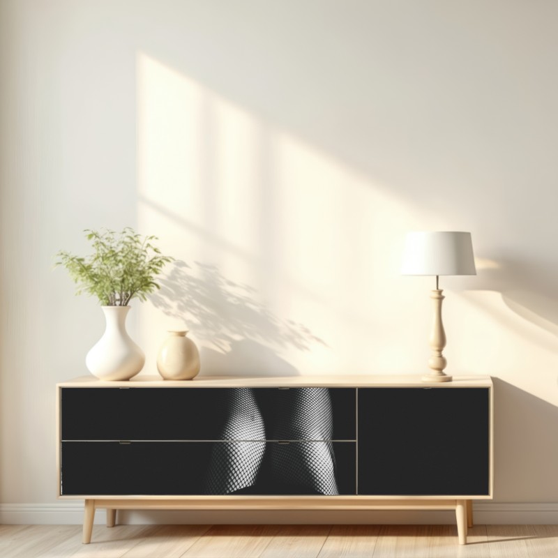 Naklejka repozycjonowalna płyta winylowa i nogi w kabaretkach – Wallissimo® Naklejka repozycjonowalna płyta winylowa i nogi w kabaretkach – Wallissimo®