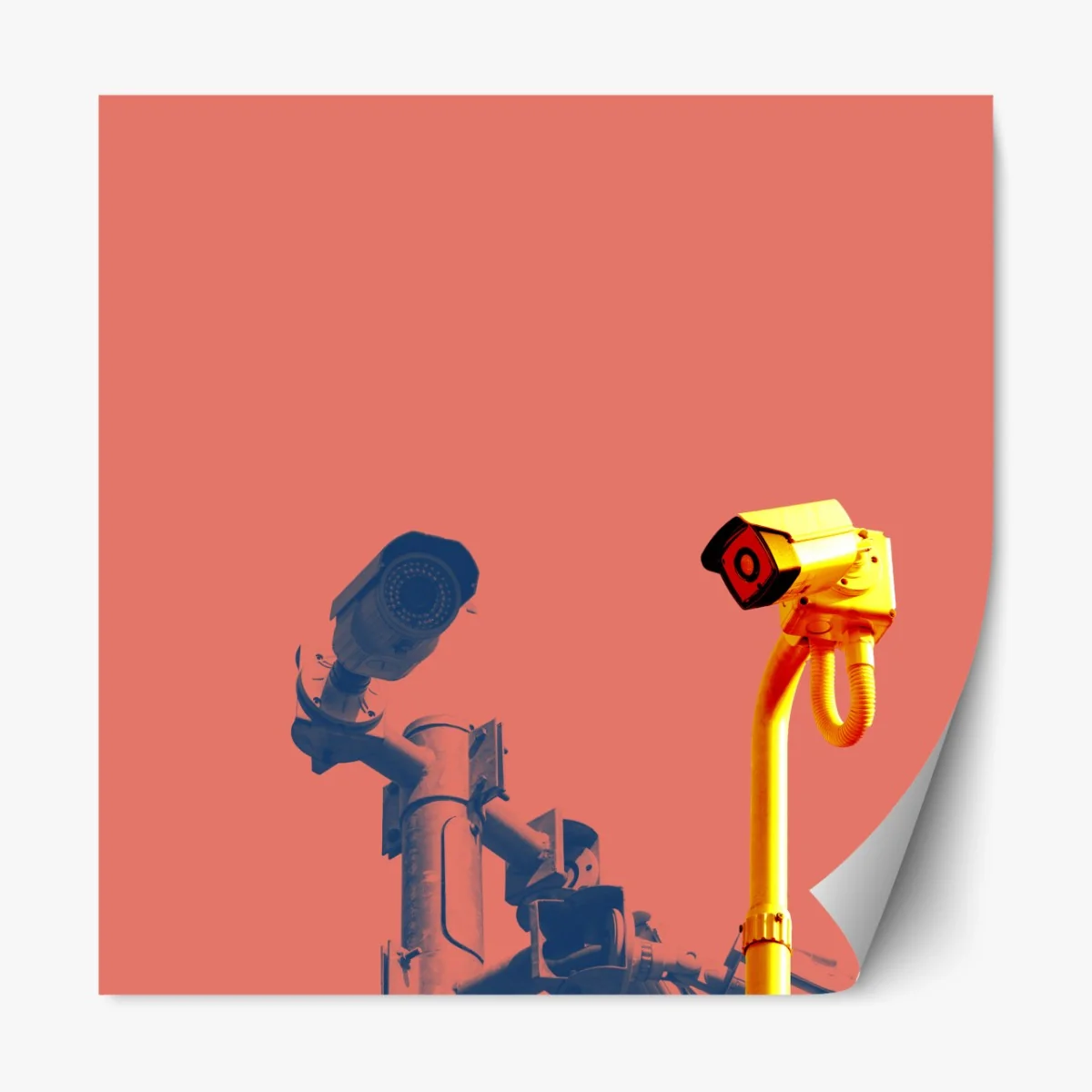 Naklejka repozycjonowalna duotone kamery nadzoru na koralowym tle – Wallissimo® Naklejka repozycjonowalna duotone kamery nadzoru na koralowym tle – Wallissimo®