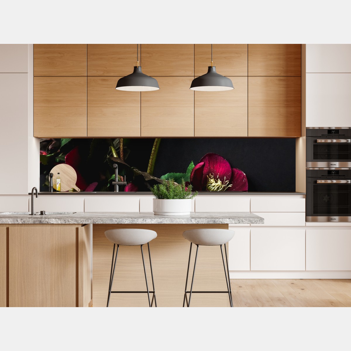 Naklejka repozycjonowalna mroczna fioletowa kompozycja kwiatowa – Wallissimo® Naklejka repozycjonowalna mroczna fioletowa kompozycja kwiatowa – Wallissimo®