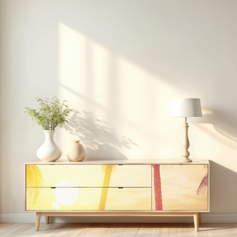 Naklejka repozycjonowalna tropikalny zachód słońca z deskami surfingowymi – Wallissimo® Naklejka repozycjonowalna tropikalny zachód słońca z deskami surfingowymi – Wallissimo®