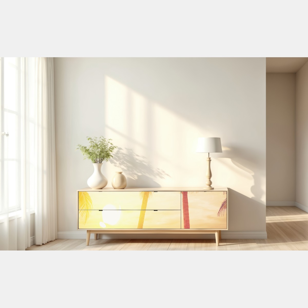 Naklejka repozycjonowalna tropikalny zachód słońca z deskami surfingowymi – Wallissimo® Naklejka repozycjonowalna tropikalny zachód słońca z deskami surfingowymi – Wallissimo®