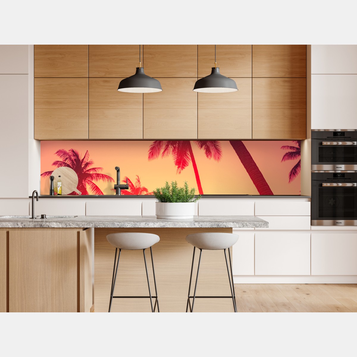 Naklejka repozycjonowalna tropikalny zachód słońca z palmami – Wallissimo® Naklejka repozycjonowalna tropikalny zachód słońca z palmami – Wallissimo®