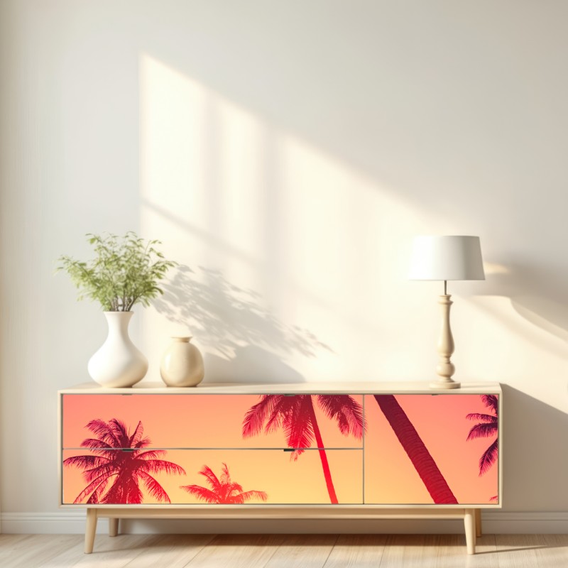 Naklejka repozycjonowalna tropikalny zachód słońca z palmami – Wallissimo® Naklejka repozycjonowalna tropikalny zachód słońca z palmami – Wallissimo®
