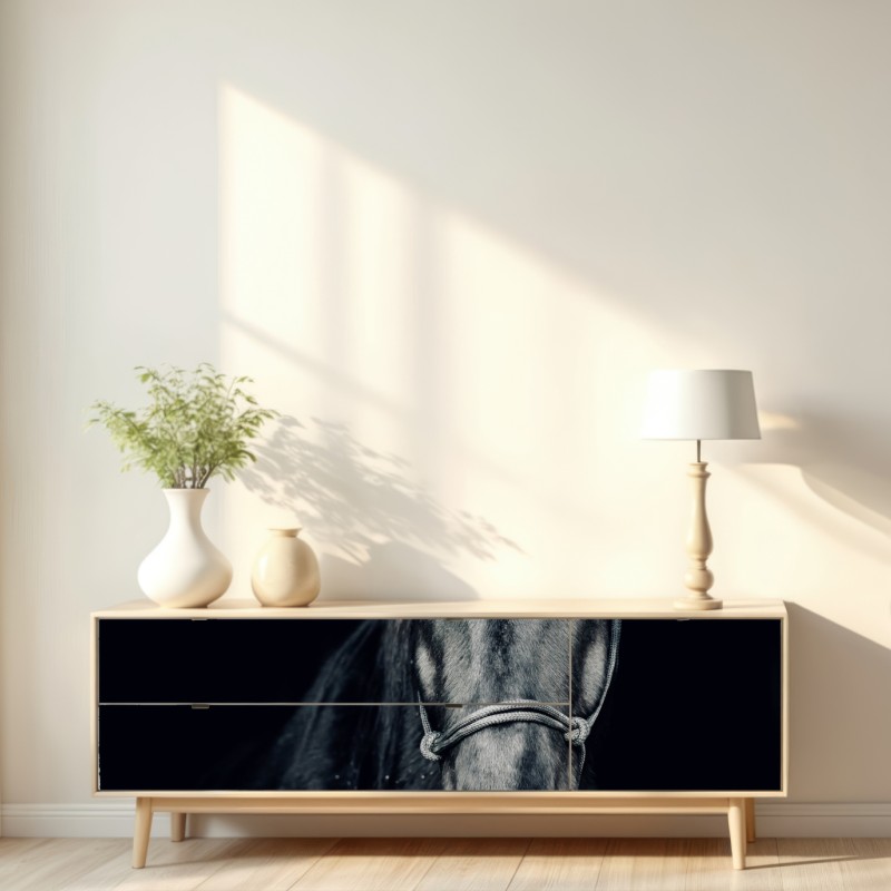 Naklejka repozycjonowalna majestatyczny czarny portret konia – Wallissimo® Naklejka repozycjonowalna majestatyczny czarny portret konia – Wallissimo®