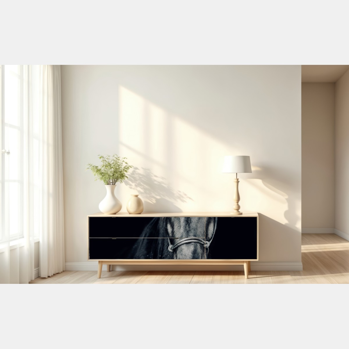 Naklejka repozycjonowalna majestatyczny czarny portret konia – Wallissimo® Naklejka repozycjonowalna majestatyczny czarny portret konia – Wallissimo®