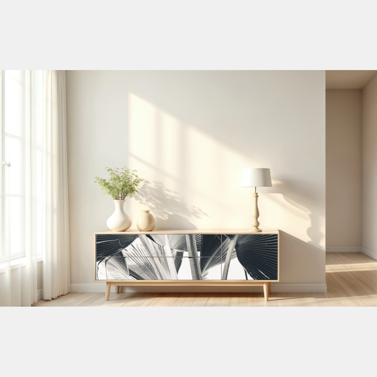 Naklejka repozycjonowalna tropikalna kompozycja liści bananowca – Wallissimo® Naklejka repozycjonowalna tropikalna kompozycja liści bananowca – Wallissimo®