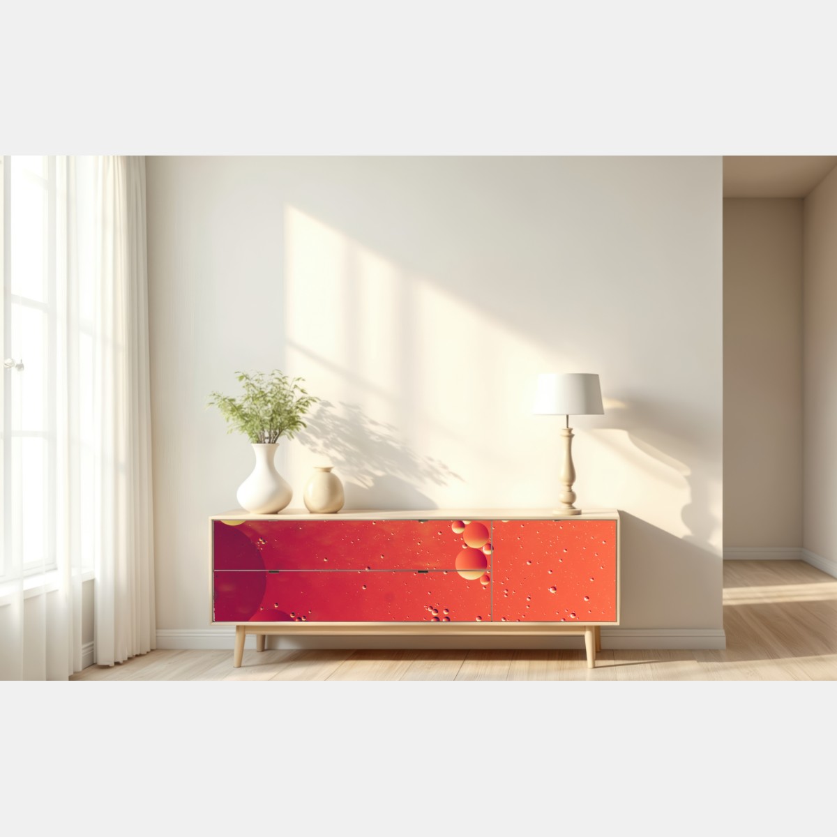 Naklejka repozycjonowalna ciepła pomarańczowa abstrakcja z bąbelkami – Wallissimo® Naklejka repozycjonowalna ciepła pomarańczowa abstrakcja z bąbelkami – Wallissimo®