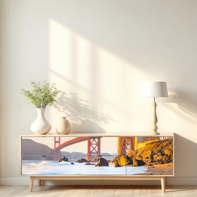 Naklejka repozycjonowalna złota godzina przy moście Golden Gate, Baker Beach – Wallissimo® Naklejka repozycjonowalna złota godzina przy moście Golden Gate, Baker Beach – Wallissimo®