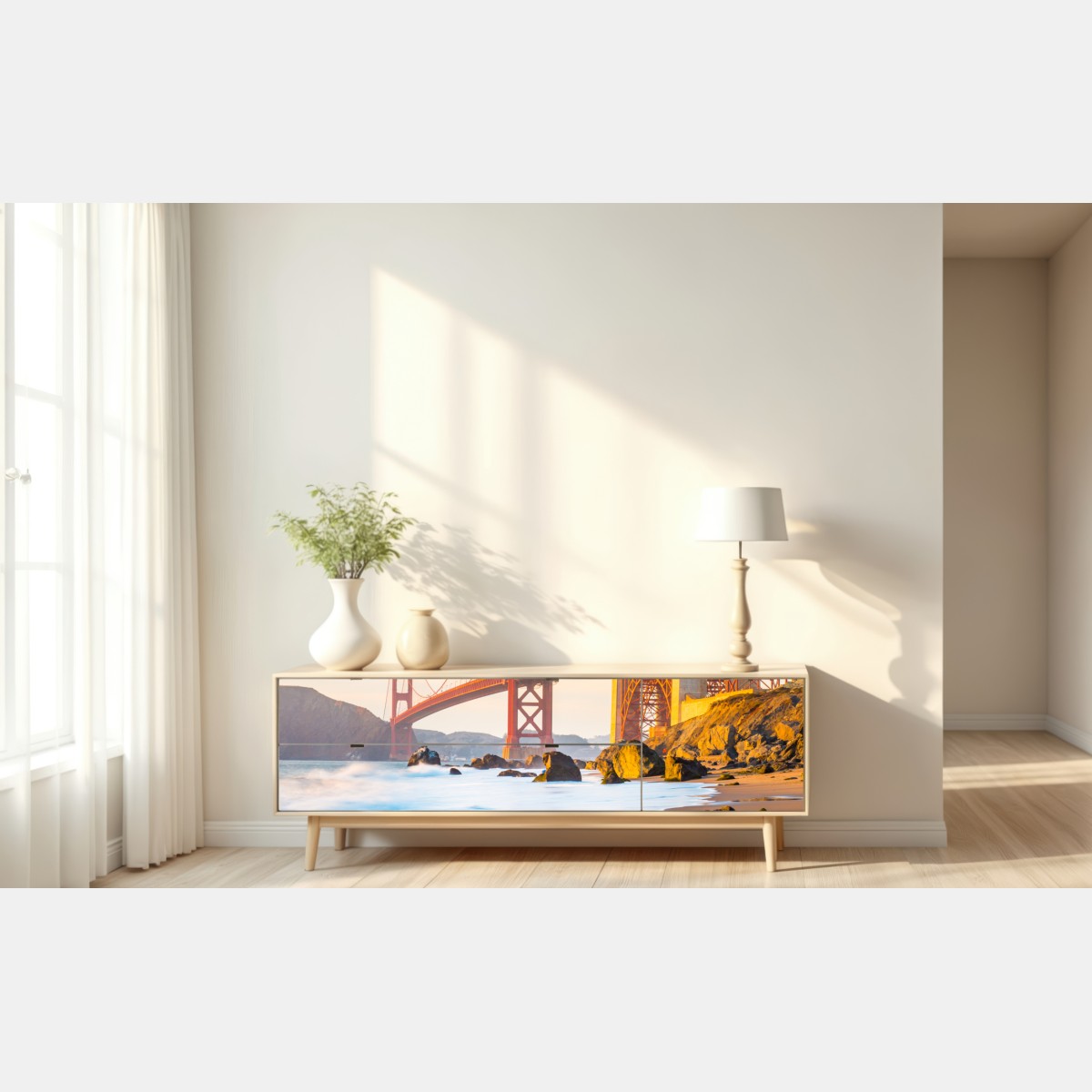 Naklejka repozycjonowalna złota godzina przy moście Golden Gate, Baker Beach – Wallissimo® Naklejka repozycjonowalna złota godzina przy moście Golden Gate, Baker Beach – Wallissimo®