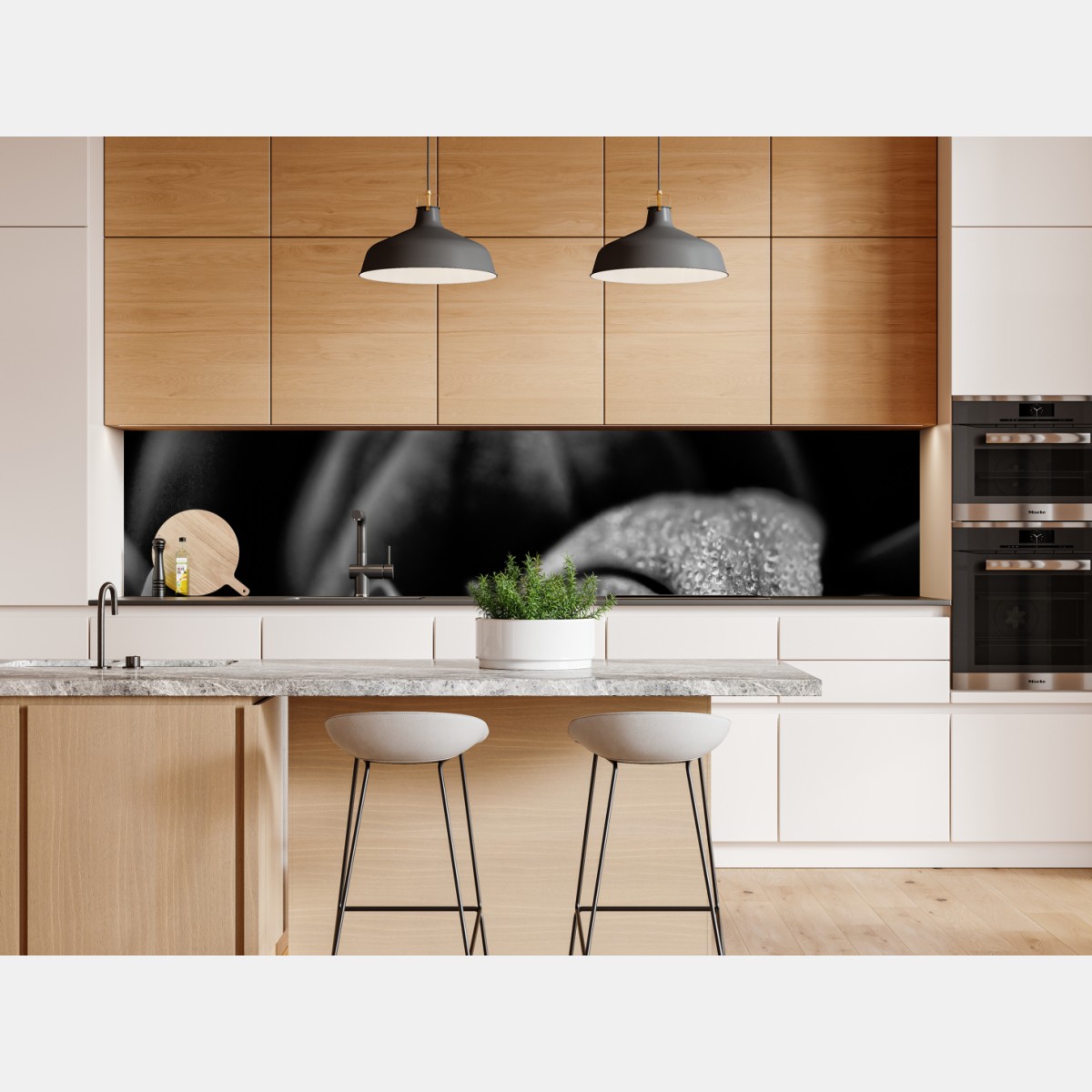 Naklejka repozycjonowalna monochromatyczne zbliżenie kwiatu z kroplami rosy – Wallissimo® Naklejka repozycjonowalna monochromatyczne zbliżenie kwiatu z kroplami rosy – Wallissimo®