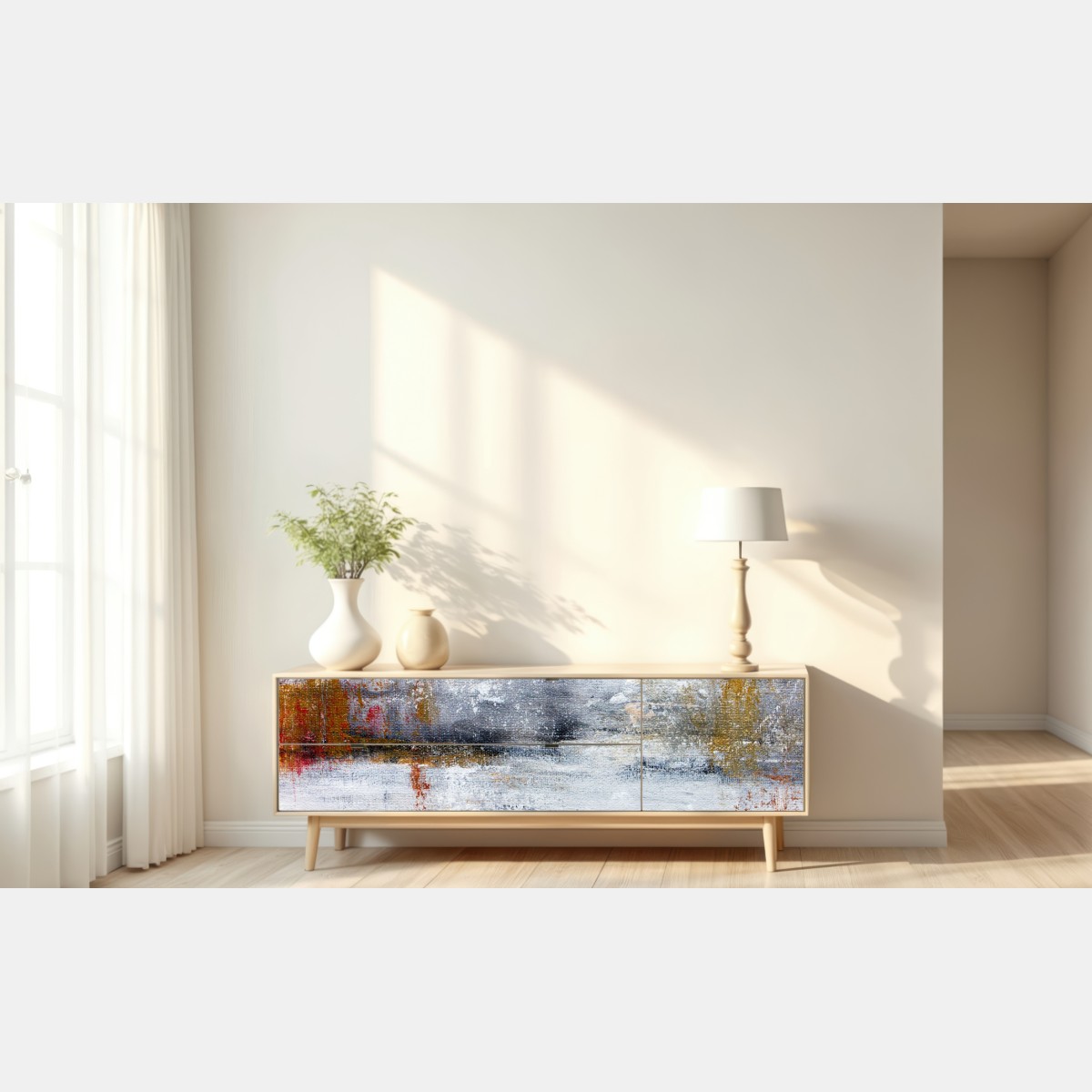 Naklejka repozycjonowalna spokojny abstrakcyjny krajobraz w delikatnych tonach – Wallissimo® Naklejka repozycjonowalna spokojny abstrakcyjny krajobraz w delikatnych tonach – Wallissimo®