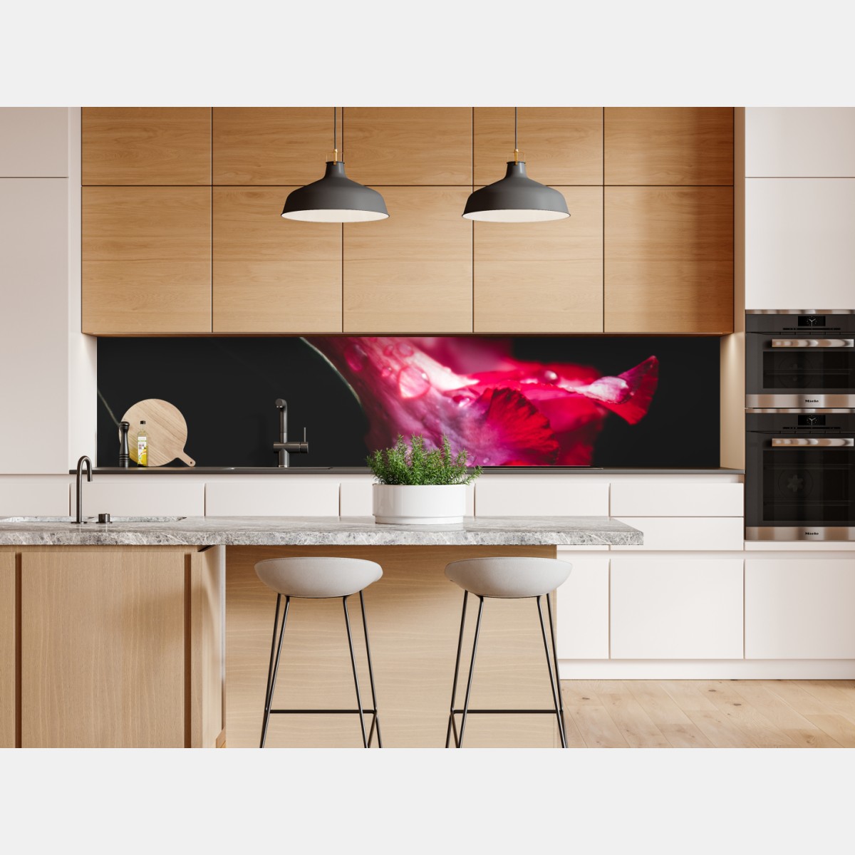 Naklejka repozycjonowalna różowy kwiat trąbkowy z kroplami rosy – Wallissimo® Naklejka repozycjonowalna różowy kwiat trąbkowy z kroplami rosy – Wallissimo®