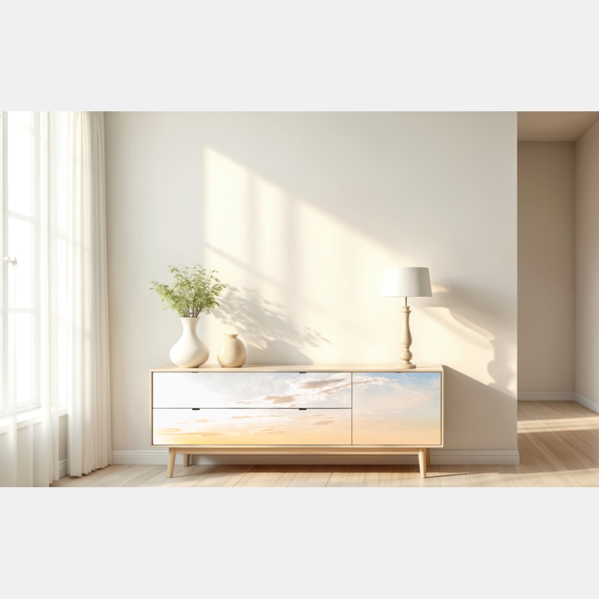 Naklejka repozycjonowalna wschód słońca nad mglistymi pagórkami – Wallissimo® Naklejka repozycjonowalna wschód słońca nad mglistymi pagórkami – Wallissimo®