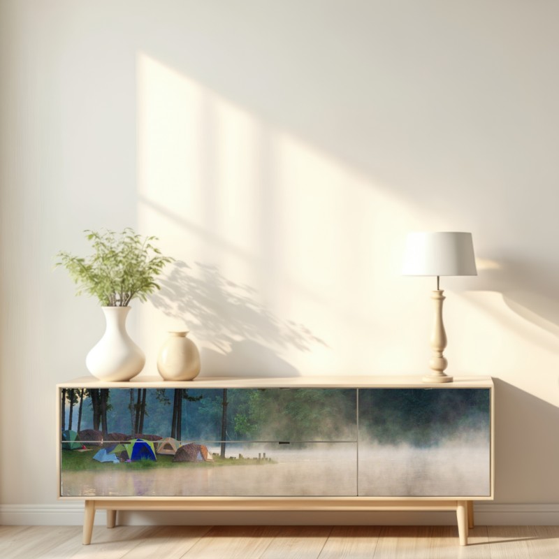 Naklejka repozycjonowalna poranna mgła nad jeziorem Pang Oung, Mae Hong Son – Wallissimo® Naklejka repozycjonowalna poranna mgła nad jeziorem Pang Oung, Mae Hong Son – Wallissimo®