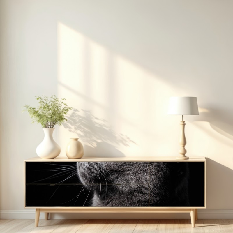 Naklejka repozycjonowalna elegancki portret szarego kota – Wallissimo® Naklejka repozycjonowalna elegancki portret szarego kota – Wallissimo®