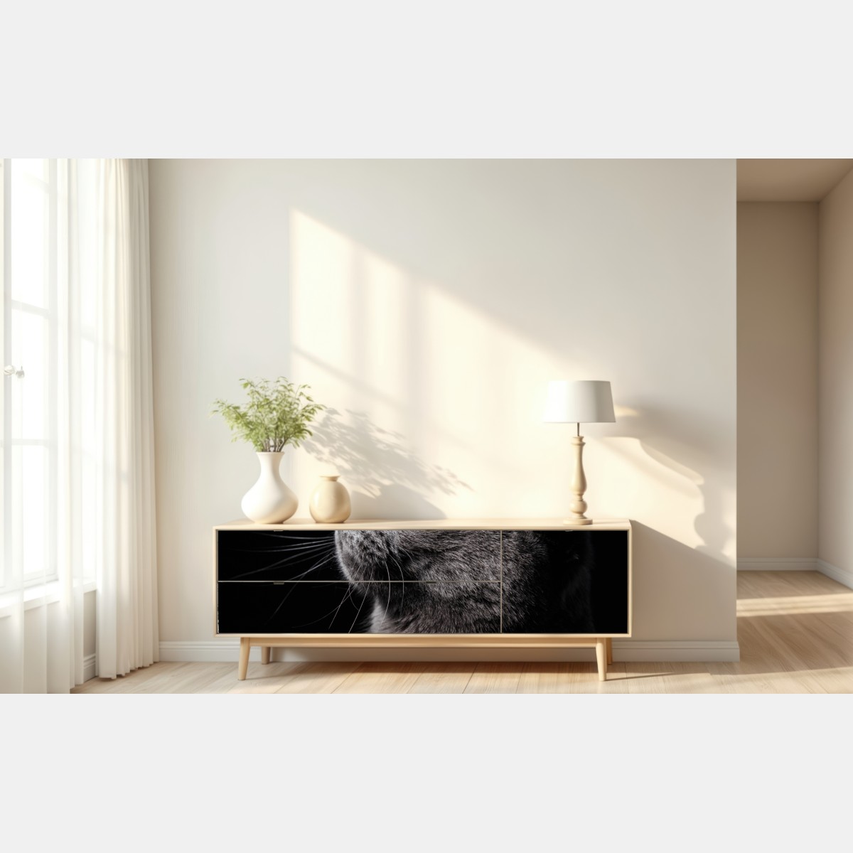 Naklejka repozycjonowalna elegancki portret szarego kota – Wallissimo® Naklejka repozycjonowalna elegancki portret szarego kota – Wallissimo®