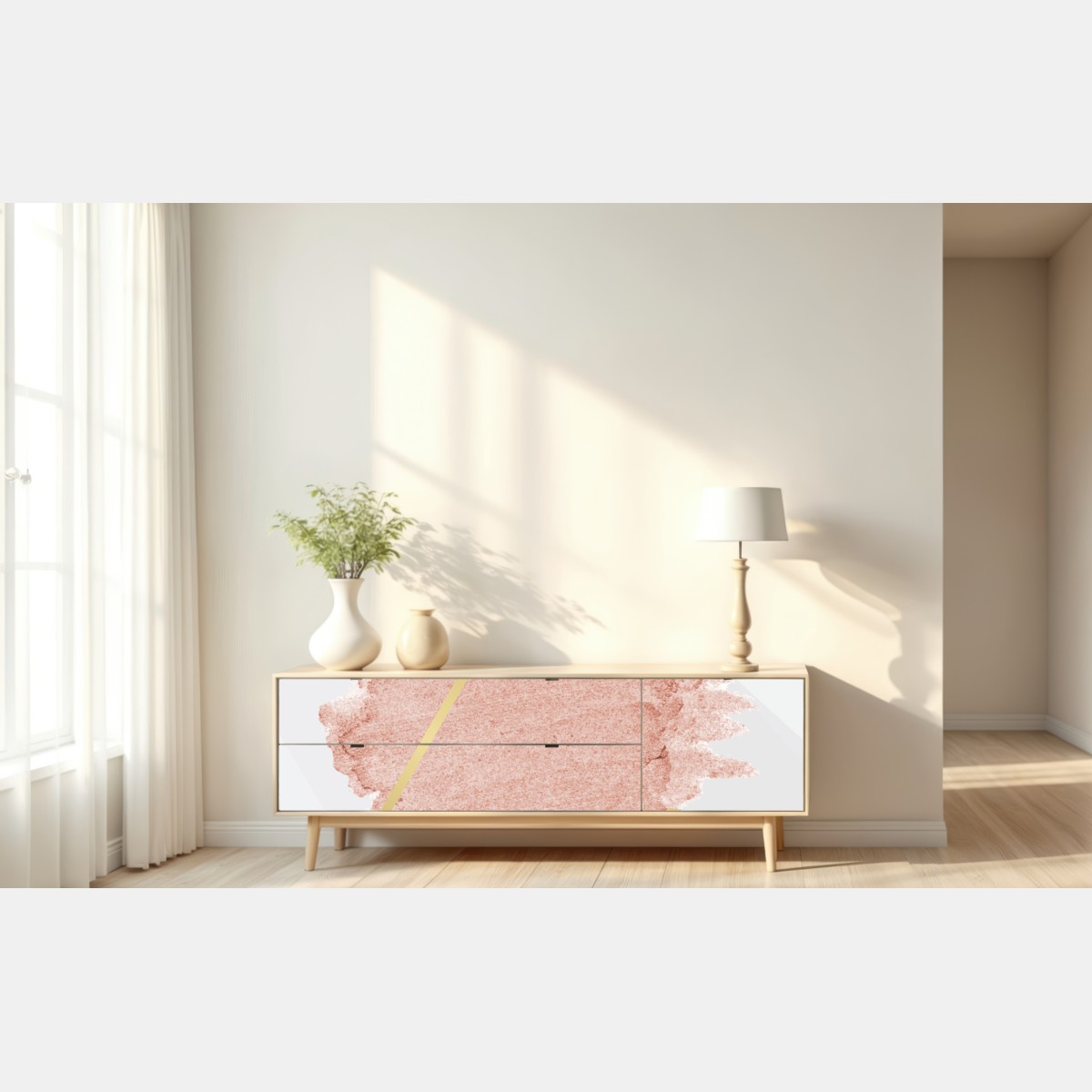 Naklejka repozycjonowalna pastelowy różowy trójkąt abstrakcyjny – Wallissimo® Naklejka repozycjonowalna pastelowy różowy trójkąt abstrakcyjny – Wallissimo®