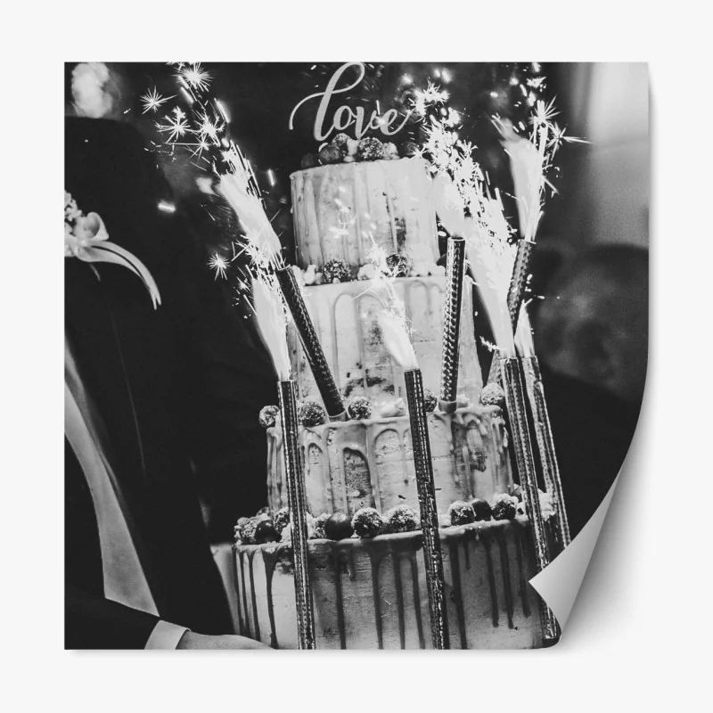 Naklejka repozycjonowalna granatowy motyw z złotymi konturami kwiatów – Wallissimo®