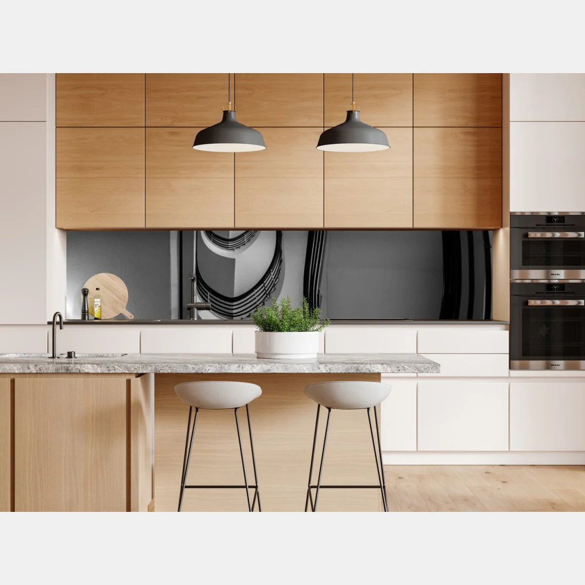 Naklejka repozycjonowalna spiralne schody w perspektywie czarno-białe – Wallissimo® Naklejka repozycjonowalna spiralne schody w perspektywie czarno-białe – Wallissimo®