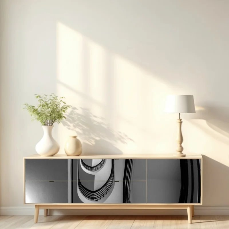 Naklejka repozycjonowalna spiralne schody w perspektywie czarno-białe – Wallissimo® Naklejka repozycjonowalna spiralne schody w perspektywie czarno-białe – Wallissimo®