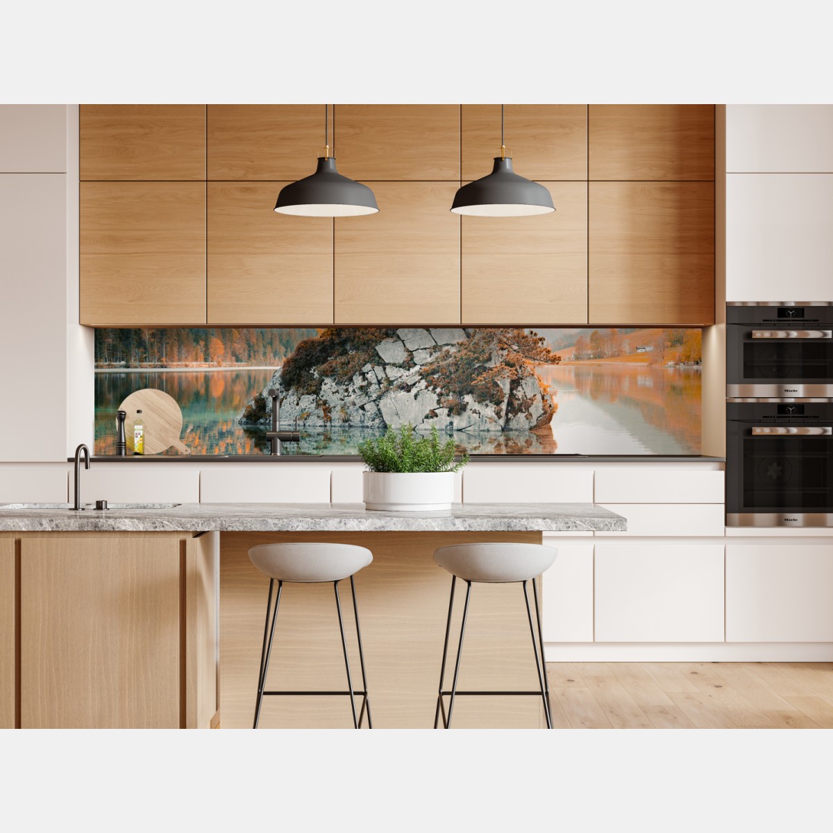 Naklejka repozycjonowalna słoneczna skalna wyspa nad jeziorem Hintersee – Wallissimo® Naklejka repozycjonowalna słoneczna skalna wyspa nad jeziorem Hintersee – Wallissimo®