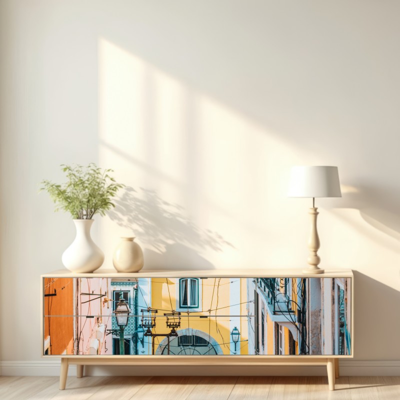 Naklejka repozycjonowalna kolorowy tramwaj bica w Lizbonie – Wallissimo® Naklejka repozycjonowalna kolorowy tramwaj bica w Lizbonie – Wallissimo®