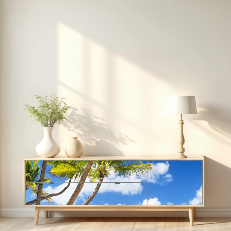 Naklejka repozycjonowalna tropikalna plaża z palmami w Punta Cana – Wallissimo® Naklejka repozycjonowalna tropikalna plaża z palmami w Punta Cana – Wallissimo®