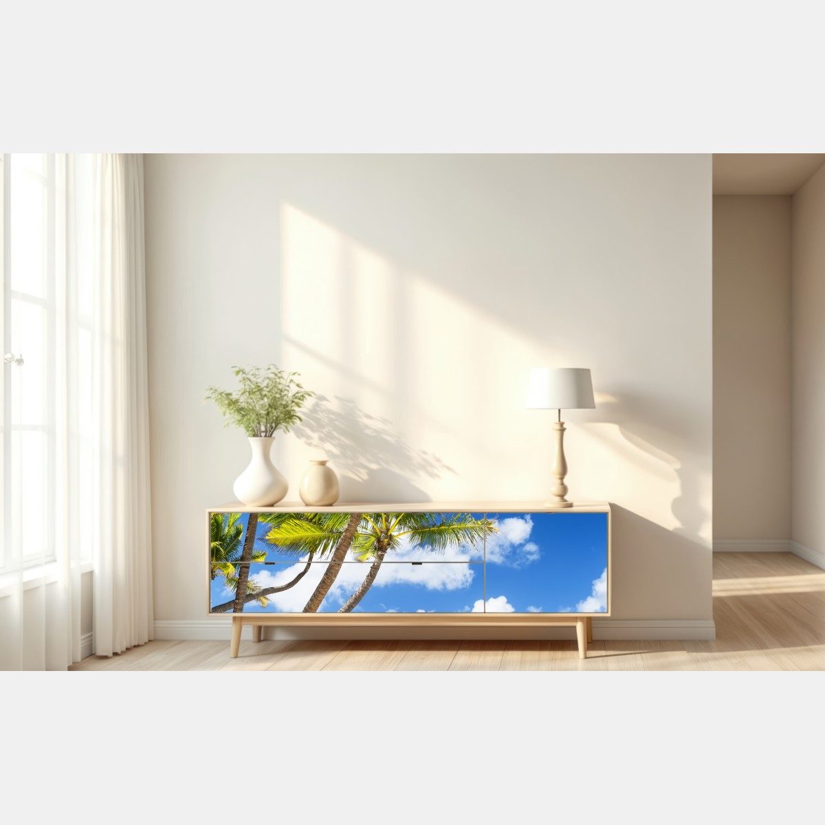 Naklejka repozycjonowalna tropikalna plaża z palmami w Punta Cana – Wallissimo® Naklejka repozycjonowalna tropikalna plaża z palmami w Punta Cana – Wallissimo®