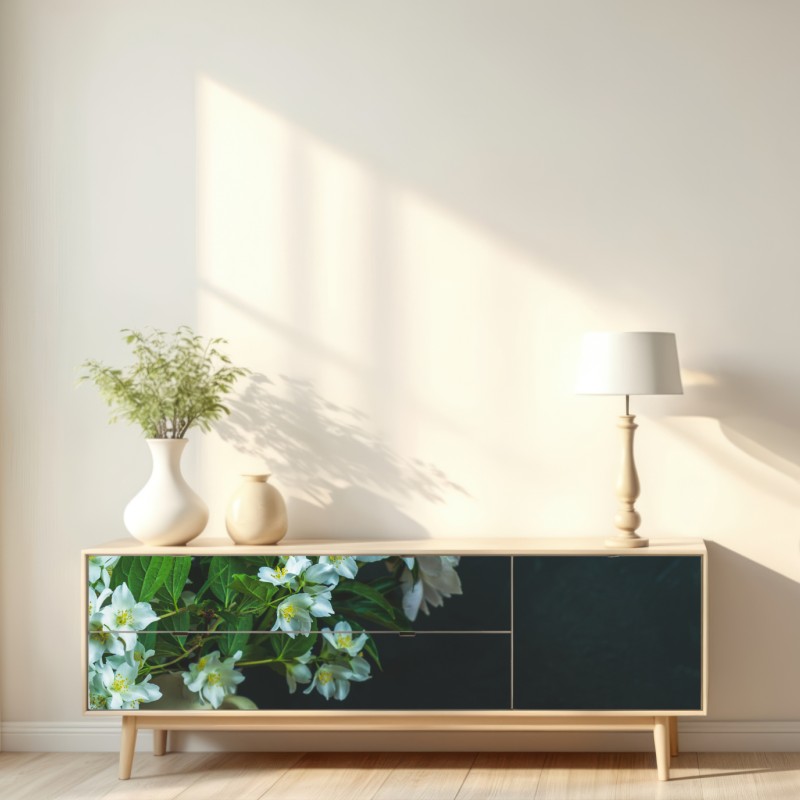 Naklejka repozycjonowalna rolada czekoladowa z truskawkami i białymi kwiatami – Wallissimo® Naklejka repozycjonowalna rolada czekoladowa z truskawkami i białymi kwiatami – Wallissimo®