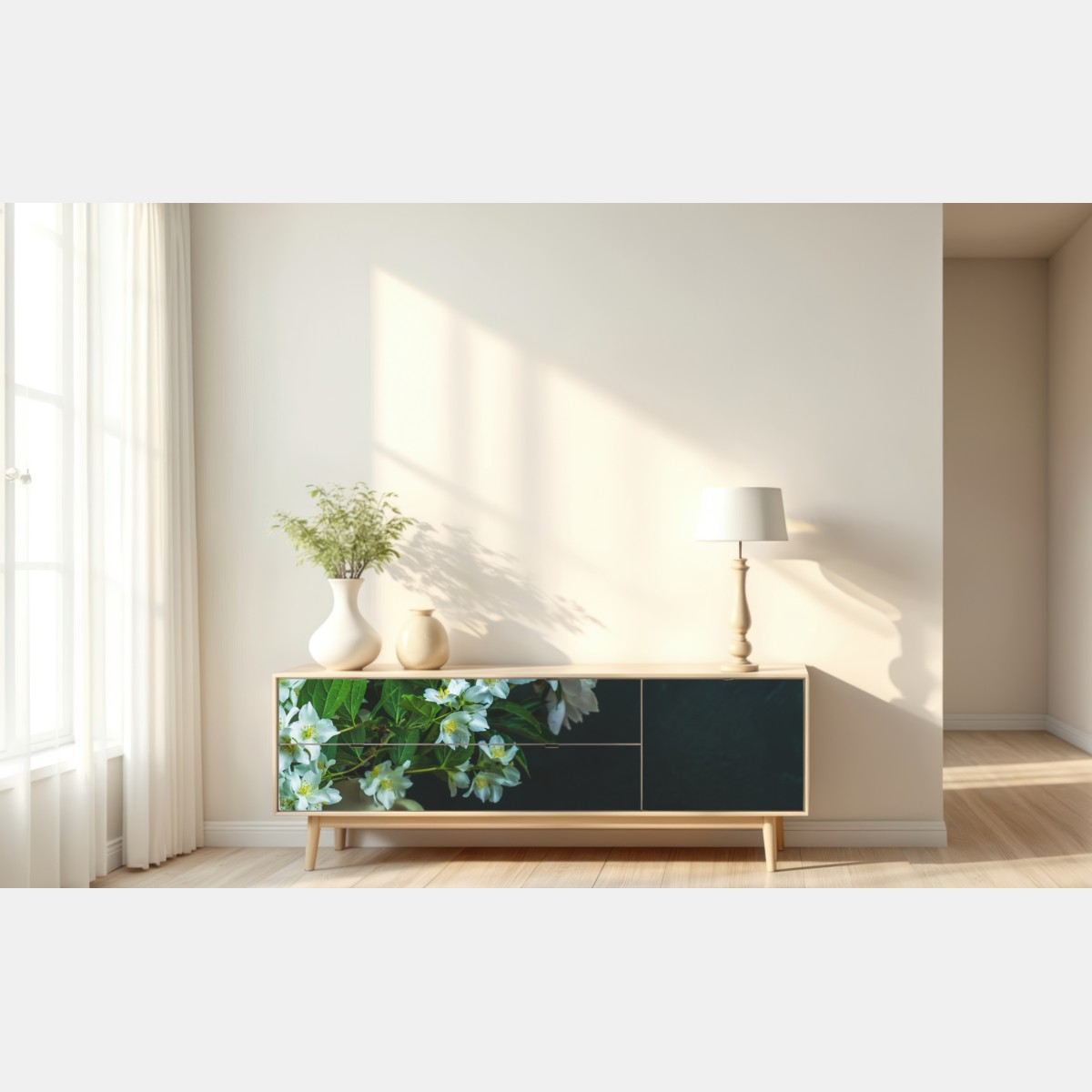 Naklejka repozycjonowalna rolada czekoladowa z truskawkami i białymi kwiatami – Wallissimo® Naklejka repozycjonowalna rolada czekoladowa z truskawkami i białymi kwiatami – Wallissimo®