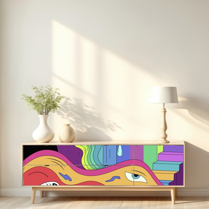 Naklejka repozycjonowalna psychodeliczny pop artowy sen – Wallissimo® Naklejka repozycjonowalna psychodeliczny pop artowy sen – Wallissimo®