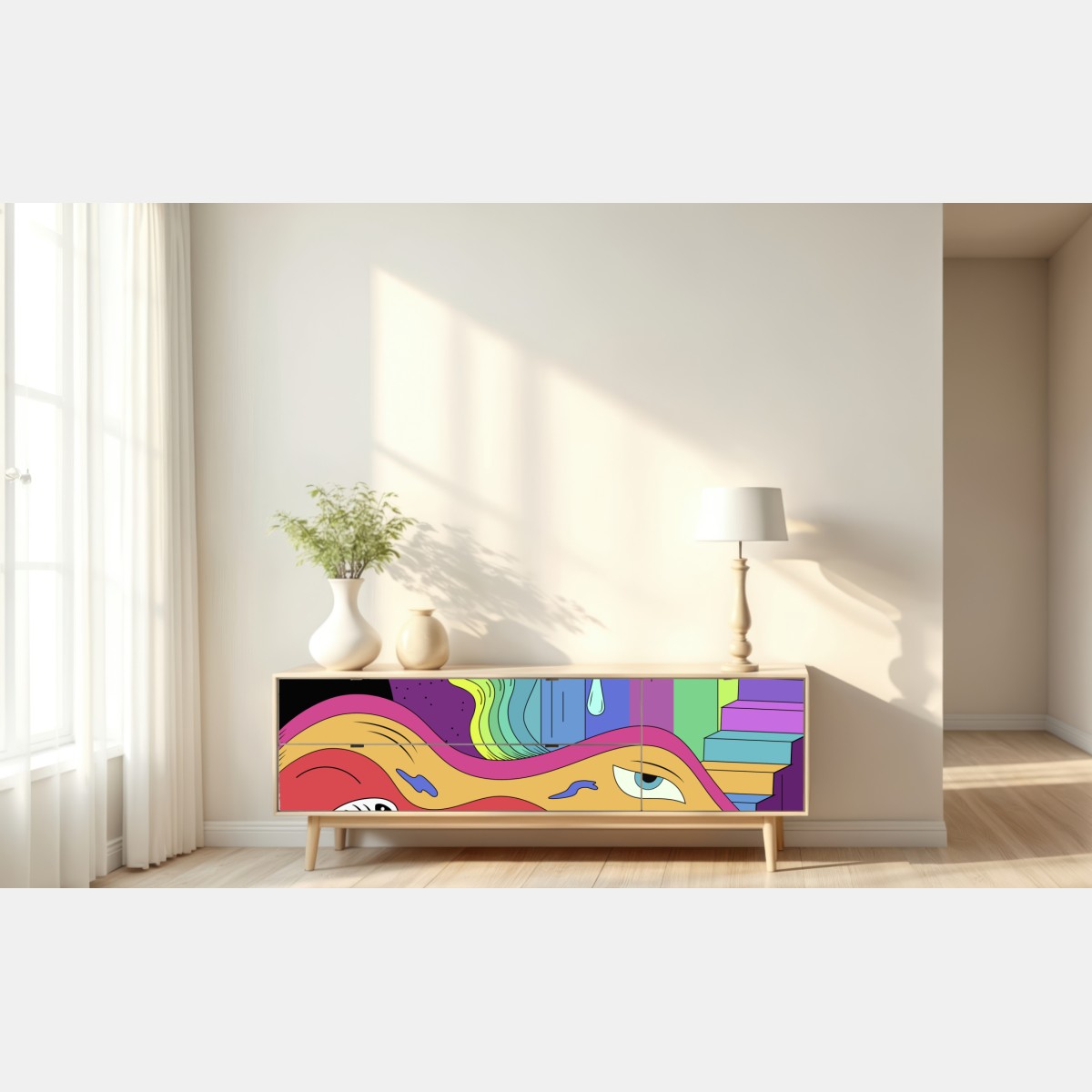 Naklejka repozycjonowalna psychodeliczny pop artowy sen – Wallissimo® Naklejka repozycjonowalna psychodeliczny pop artowy sen – Wallissimo®