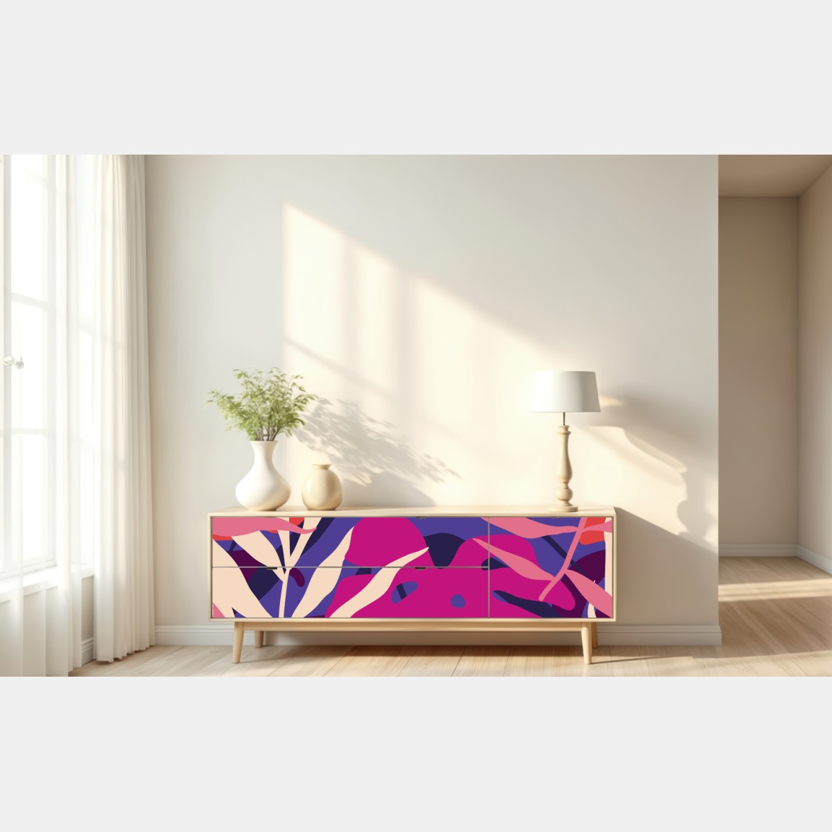 Naklejka repozycjonowalna pastelowy tropikalny wzór liści – Wallissimo® Naklejka repozycjonowalna pastelowy tropikalny wzór liści – Wallissimo®