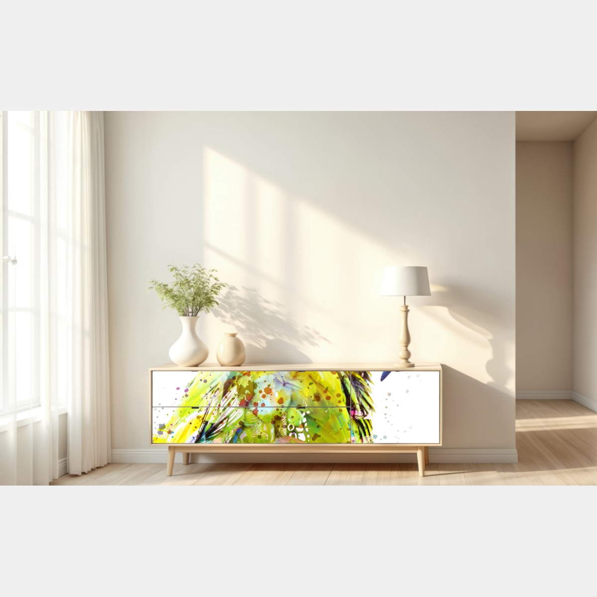 Naklejka repozycjonowalna żywy portret papugi w akwareli – Wallissimo® Naklejka repozycjonowalna żywy portret papugi w akwareli – Wallissimo®