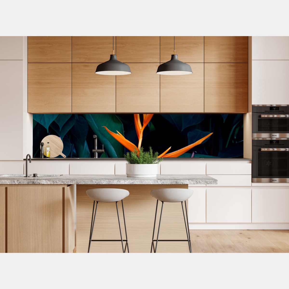 Naklejka repozycjonowalna żywa strelicja na tle ciemnozielonych liści – Wallissimo® Naklejka repozycjonowalna żywa strelicja na tle ciemnozielonych liści – Wallissimo®