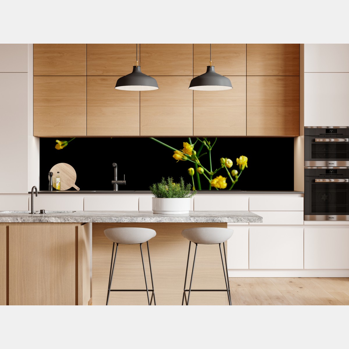 Naklejka repozycjonowalna delikatna żółta gipsówka na czarnym tle – Wallissimo® Naklejka repozycjonowalna delikatna żółta gipsówka na czarnym tle – Wallissimo®