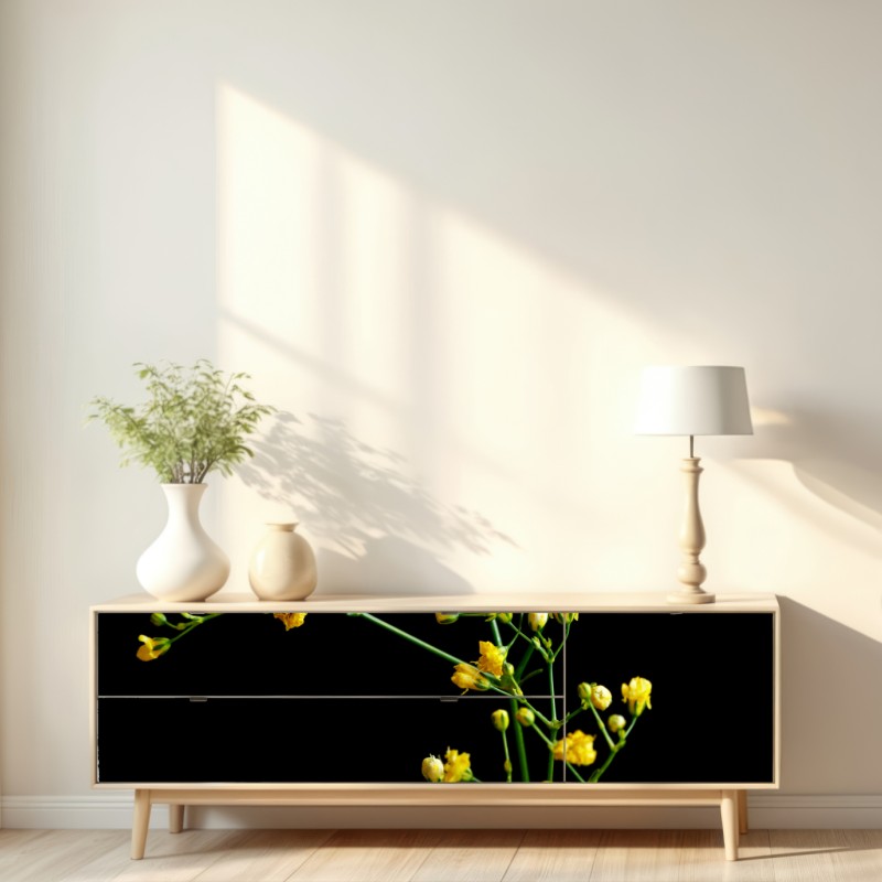 Naklejka repozycjonowalna delikatna żółta gipsówka na czarnym tle – Wallissimo® Naklejka repozycjonowalna delikatna żółta gipsówka na czarnym tle – Wallissimo®