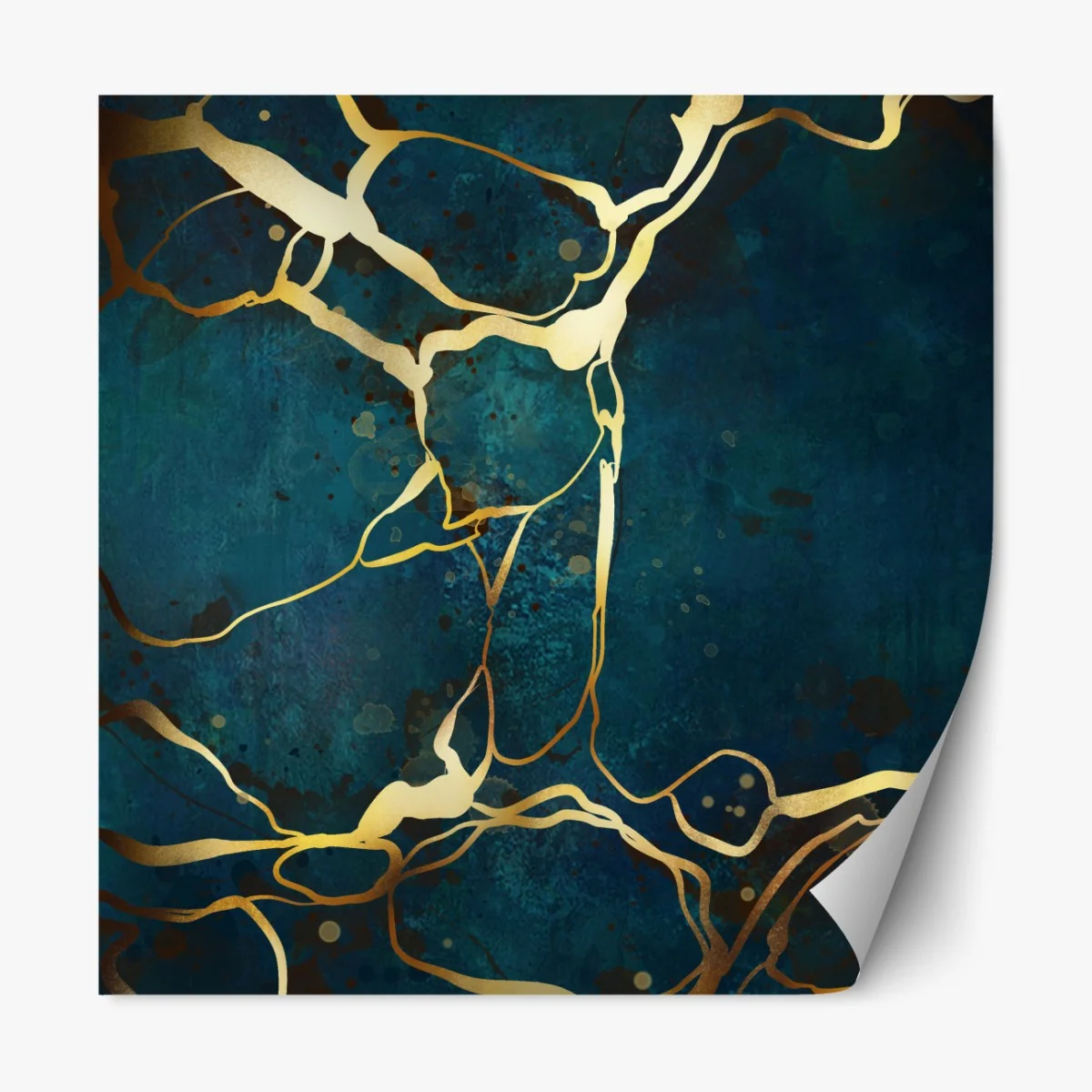 Naklejka repozycjonowalna turkusowo-złota abstrakcja ze złotymi żyłami – Wallissimo® Naklejka repozycjonowalna turkusowo-złota abstrakcja ze złotymi żyłami – Wallissimo®