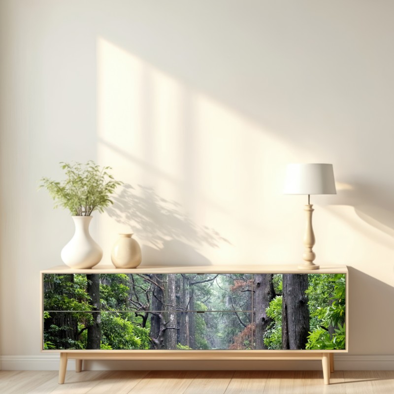 Naklejka repozycjonowalna mistyczna ścieżka leśna między starymi drzewami – Wallissimo® Naklejka repozycjonowalna mistyczna ścieżka leśna między starymi drzewami – Wallissimo®