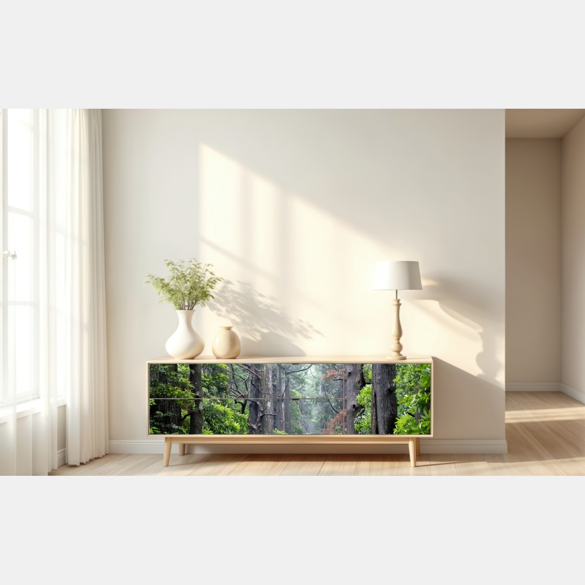 Naklejka repozycjonowalna mistyczna ścieżka leśna między starymi drzewami – Wallissimo® Naklejka repozycjonowalna mistyczna ścieżka leśna między starymi drzewami – Wallissimo®