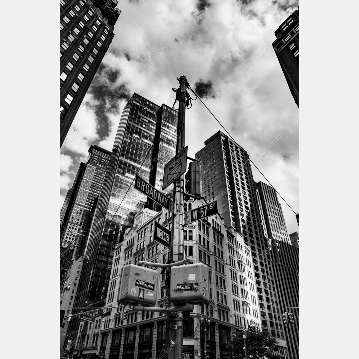 Naklejka repozycjonowalna Broadway i W 57 St — miejska panorama w czerni i bieli – Wallissimo® Naklejka repozycjonowalna Broadway i W 57 St — miejska panorama w czerni i bieli – Wallissimo®